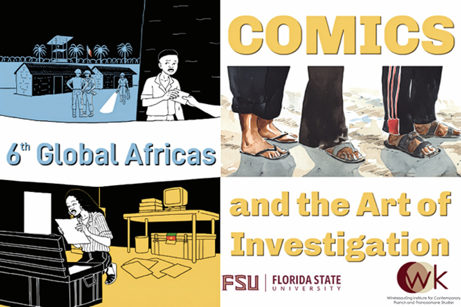 Image Credits: Cover of Les Enfants du pays by Annick Kamgang (left-hand side) and watercolor by Gaspard Njock (right-hand side).